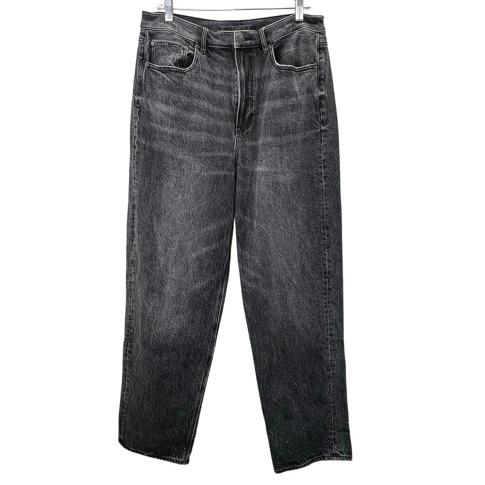 American Eagle Baggy Jeans 12 Women Black Cotton 32" Waist Hi Rise Zip Fly